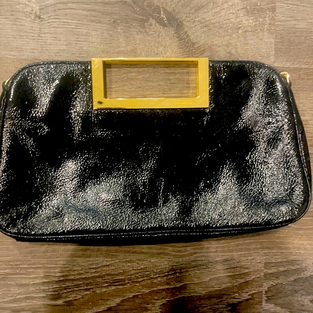 Michael Kors black patent leather clutch